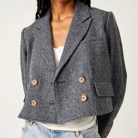 Free People Blazer- Heritage Double Breasted Cropped length size Large - Picture 1 of 9